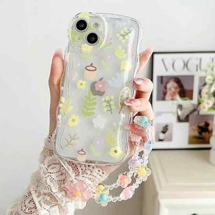 For iPhone 13 Pro Max Small Floral Phone Case with Bracelet(Green Branch)