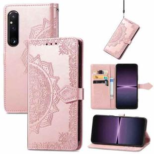 For Sony Xperia 1 IV Mandala Flower Embossed Leather Phone Case(Rose Gold)