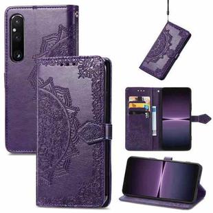 For Sony Xperia 1 IV Mandala Flower Embossed Leather Phone Case(Purple)