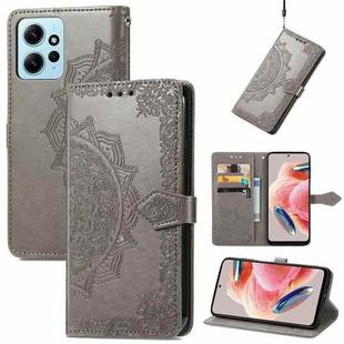 For Xiaomi Redmi Note 12 4G Global Mandala Flower Embossed Leather Phone Case(Grey)