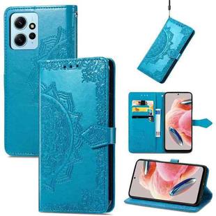 For Xiaomi Redmi Note 12 4G Global Mandala Flower Embossed Leather Phone Case(Blue)