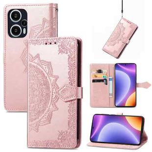 For Xiaomi Redmi Note 12 Turbo Mandala Flower Embossed Leather Phone Case(Rose Gold)