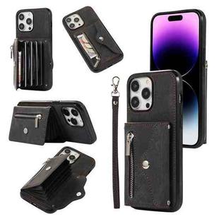 For iPhone 13 Pro Zipper RFID Card Slot Phone Case with Short Lanyard(Black)