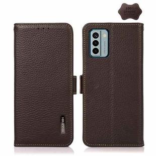 For Nokia G22 4G KHAZNEH Side-Magnetic Litchi Genuine Leather RFID Phone Case(Brown)