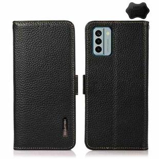 For Nokia G22 4G KHAZNEH Side-Magnetic Litchi Genuine Leather RFID Phone Case(Black)