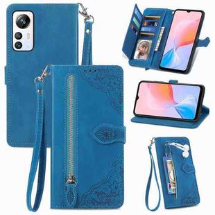 For Blackview A85 Embossed Flower Zipper Leather Phone Case(Blue)