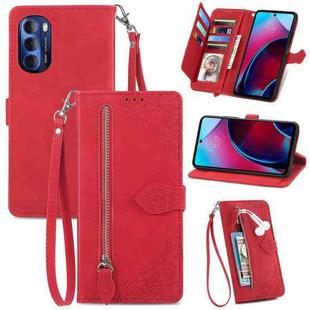 For Motorola Moto G Stylus 2022 Embossed Flower Zipper Leather Phone Case(Red)