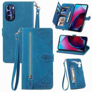 For Motorola Moto G Stylus 2022 Embossed Flower Zipper Leather Phone Case(Blue)