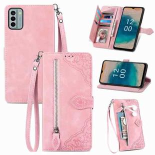 For Nokia G22 Embossed Flower Zipper Leather Phone Case(Pink)