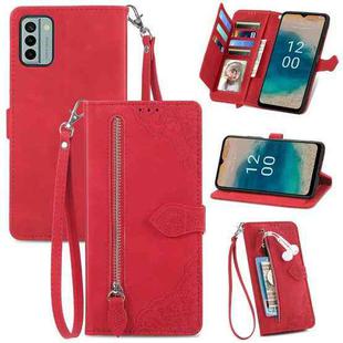 For Nokia G22 Embossed Flower Zipper Leather Phone Case(Red)
