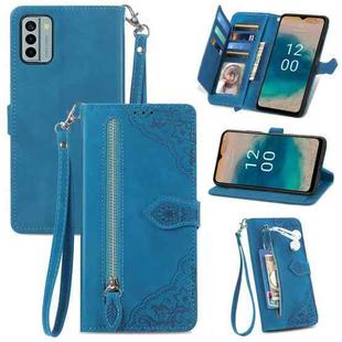 For Nokia G22 Embossed Flower Zipper Leather Phone Case(Blue)