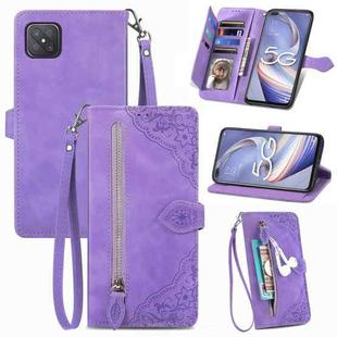 For OPPO Reno4 Z 5G Embossed Flower Zipper Leather Phone Case(Purple)