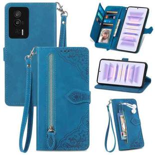 For Xiaomi Redmi K60 Pro Embossed Flower Zipper Leather Phone Case(Blue)