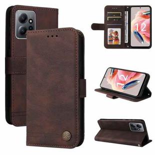 For Xiaomi Redmi Note 12 4G Global Skin Feel Life Tree Metal Button Leather Phone Case(Brown)