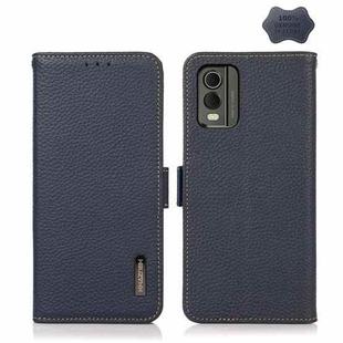 For Nokia C32 KHAZNEH Side-Magnetic Litchi Genuine Leather RFID Phone Case(Blue)