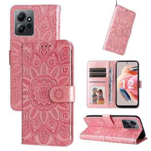 For Xiaomi Redmi Note 12 4G Global Embossed Sunflower Leather Phone Case(Rose Gold)