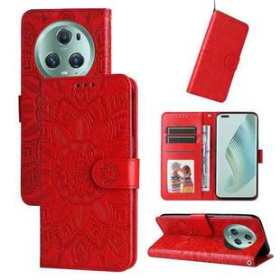 For Honor Magic5 Pro Embossed Sunflower Leather Phone Case(Red)