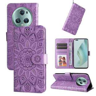 For Honor Magic5 Pro Embossed Sunflower Leather Phone Case(Purple)