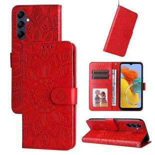 For Samsung Galaxy M14 5G Embossed Sunflower Leather Phone Case(Red)