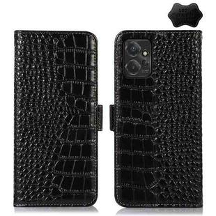For Motorola Moto G Power 2023 Crocodile Top Layer Cowhide Leather Phone Case(Black)