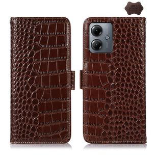 For Motorola Moto G14 4G Crocodile Top Layer Cowhide Leather Phone Case(Brown)