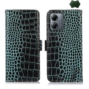 For Motorola Moto G14 4G Crocodile Top Layer Cowhide Leather Phone Case(Green)