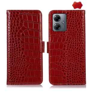 For Motorola Moto G14 4G Crocodile Top Layer Cowhide Leather Phone Case(Red)