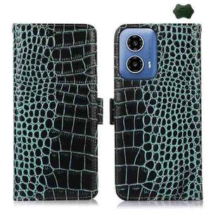 For Motorola Moto G34 Crocodile Top Layer Cowhide Leather Phone Case(Green)