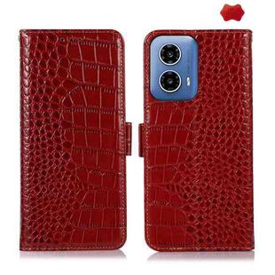 For Motorola Moto G34 Crocodile Top Layer Cowhide Leather Phone Case(Red)