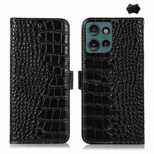 For Motorola Edge 50 Neo Crocodile Top Layer Cowhide Leather Phone Case(Black)