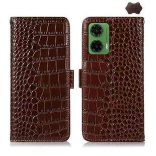 For Motorola Moto G35 Crocodile Top Layer Cowhide Leather Phone Case(Brown)