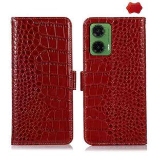 For Motorola Moto G35 Crocodile Top Layer Cowhide Leather Phone Case(Red)