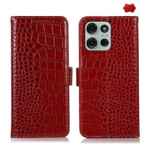 For Motorola Moto G75 5G Crocodile Top Layer Cowhide Leather Phone Case(Red)