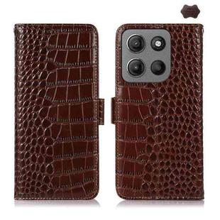 For Motorola Moto G15 4G / G05 Crocodile Top Layer Cowhide Leather Phone Case(Brown)