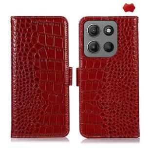 For Motorola Moto G15 4G / G05 Crocodile Top Layer Cowhide Leather Phone Case(Red)