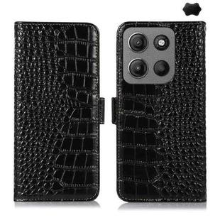 For Motorola Moto G15 4G / G05 Crocodile Top Layer Cowhide Leather Phone Case(Black)