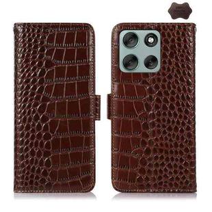 For Motorola Moto G56 5G Crocodile Top Layer Cowhide Leather Phone Case(Brown)