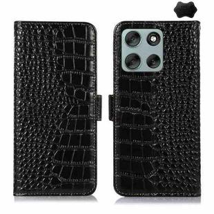For Motorola Moto G56 5G Crocodile Top Layer Cowhide Leather Phone Case(Black)