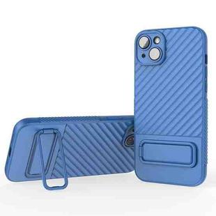 For iPhone 14 Plus Wavy Texture TPU Phone Case with Lens Film(Blue)