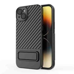 For iPhone 15 Plus Wavy Texture TPU Phone Case with Lens Film(Black)