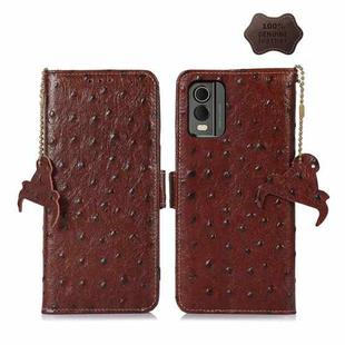 For Nokia C32 4G Ostrich Pattern Genuine Leather RFID Phone Case(Coffee)