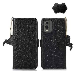 For Nokia C32 4G Ostrich Pattern Genuine Leather RFID Phone Case(Black)