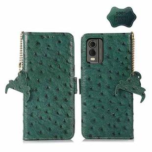 For Nokia C32 4G Ostrich Pattern Genuine Leather RFID Phone Case(Green)