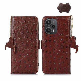 For Xiaomi Redmi Note 12 Turbo Ostrich Pattern Genuine Leather RFID Phone Case(Coffee)