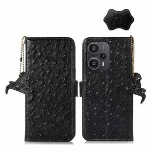 For Xiaomi Redmi Note 12 Turbo Ostrich Pattern Genuine Leather RFID Phone Case(Black)