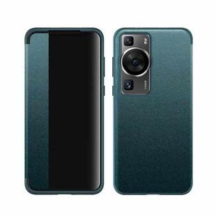 For Huawei P60 Magnetic Side Window View Leather Smart Phone Case(Green)