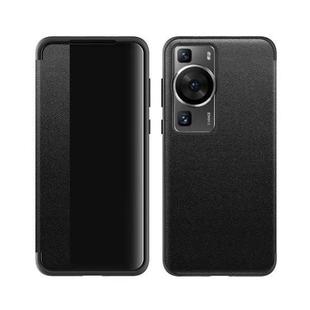 For Huawei P60 Magnetic Side Window View Leather Smart Phone Case(Black)