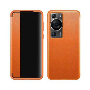 For Huawei P60 Magnetic Side Window View Leather Smart Phone Case(Orange)
