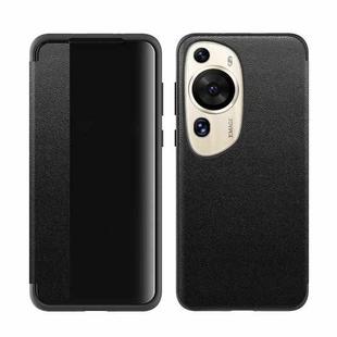 For Huawei P60 Art Magnetic Side Window View Leather Smart Phone Case(Black)