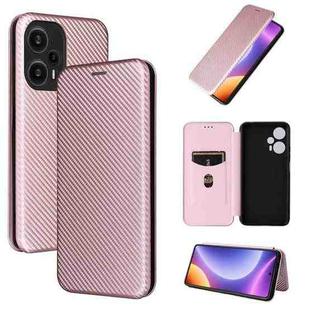 For Xiaomi Redmi Note 12 Turbo Carbon Fiber Texture Flip Leather Phone Case(Pink)